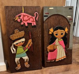 Mid-Century Hand-Carved Wood Wall Art Panels (Set of 2)
