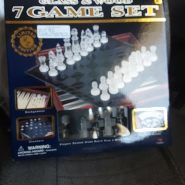 7 Game Set (Glass And Wood) Never Opened