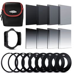 Rangers RA109 Filter Kit ND2, ND4, ND8, ND16, Optical) + 9 Filter Adapter Rings (49-82mm) + 1 ABS Adapter Holder + 8 Piece Carry Bag