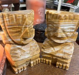 1960’s Hand Carved Marble Onyx Bookends 