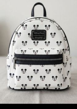 Loungefly White & Black Mickey Pattern Mini Backpack