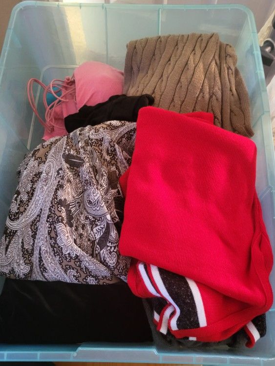 Box Of Clothes Shirts,dresses, Skirts,Shirts, Sizes L And XL