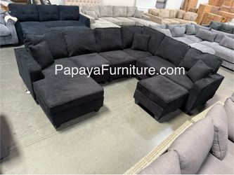New 113” Chennile Sectional Couch, U-Shaped Sectional Sofa, Couch, Sectionals, Sectional And Ottoman, Couch, Black Sectional, Reversible Chaise Sofa