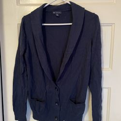 gap womens blue shawl collar - made w cashmere- medium 