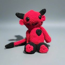 Handmade Crochet Heart Valentines Devil Plush Toy Decor