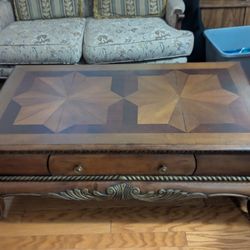 Wooden coffee table and end tables