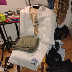 2xL Adidas Sweat suit,Hoody +Green Pair Of 2xL SWEAT PANTS AND TAN SHIRT