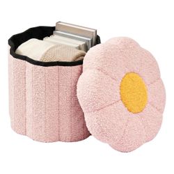 Pink Flower Storage Ottoman with Lid