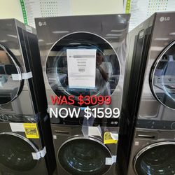 Washtower Stacked Smart Laundry Center 4.5 Front Load Washer And 7.4 Cu. Ft. Front Load Dryer 