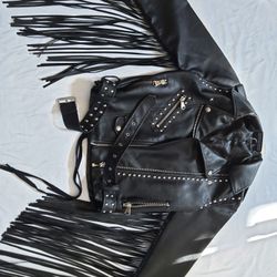 Women's Leather Black Jacket With Straps