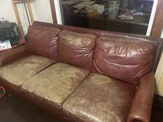 Chestnut Brown Leather Sofa with Nailhead Trim Abbyson Living