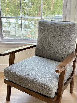 Gray & natural wood armchair