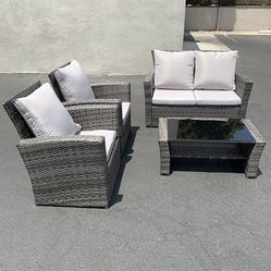 (New in Box) $295 Outdoor 4 Piece Wicker Rattan Funiture Set (Sofa, 2 Chair, Table)