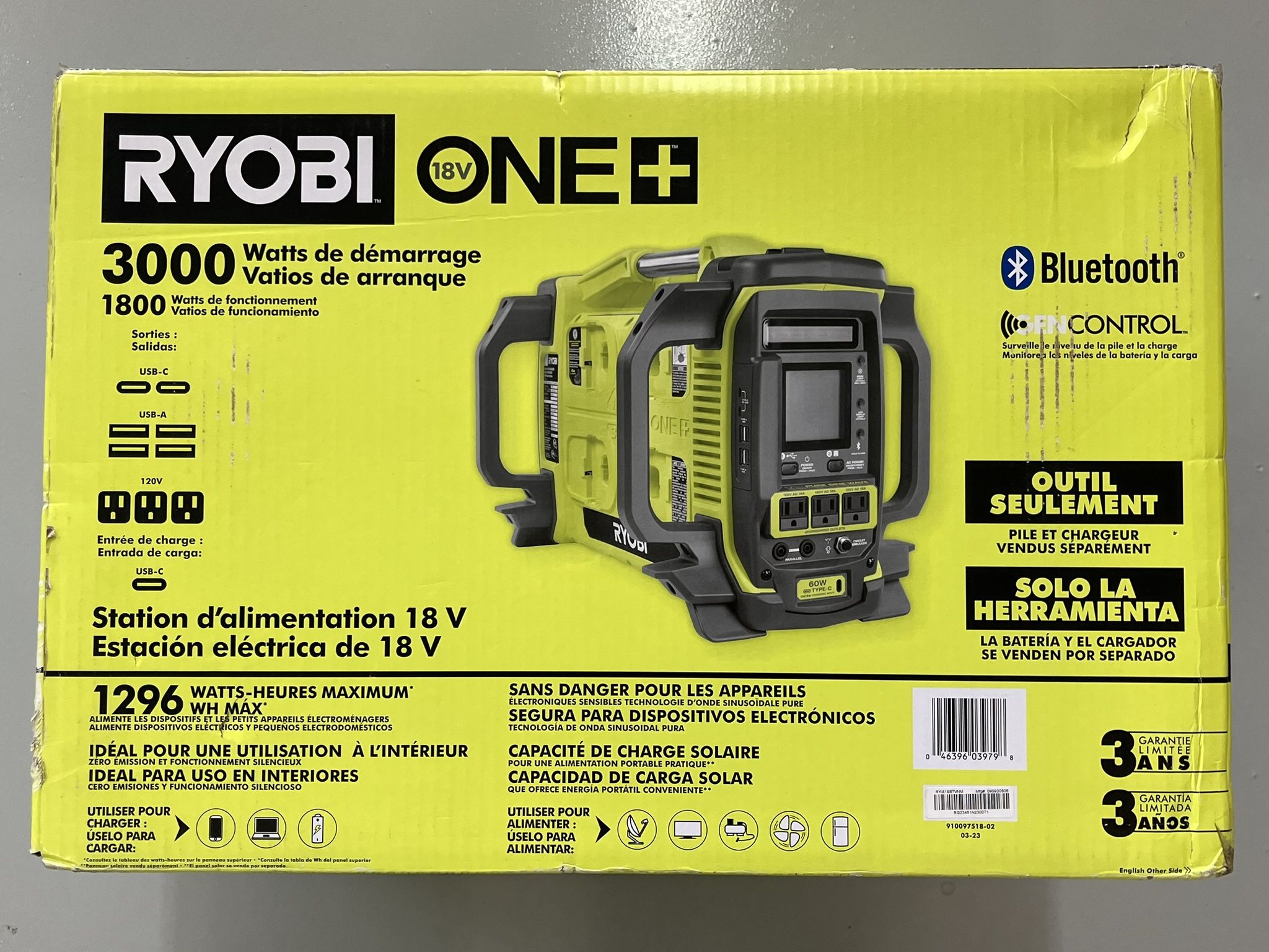 NEW! RYOBI RYi818BT One 18V Power Station Battery Inverter Generator