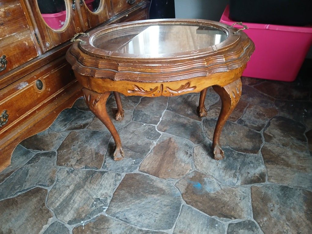 ANTIQUE 1930S  Table With Removable Glass Top Serving Tray