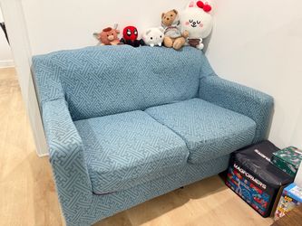 Blue Patterned Fabric Loveseat Sofa