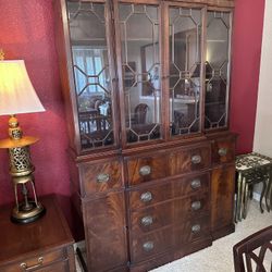 Antique Georgian Mahogany Breakfront Secretary China Hutch Cabinet