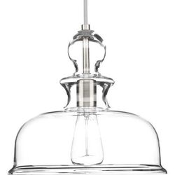Progress Lighting Staunton Collection 1-Light Brushed Nickel Pendant with Clear Glass