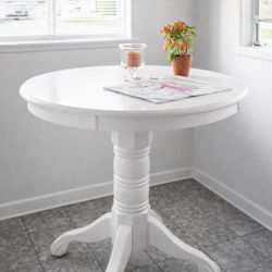 Antique Solid Oak Pedestal Table - Gloss White Finish
