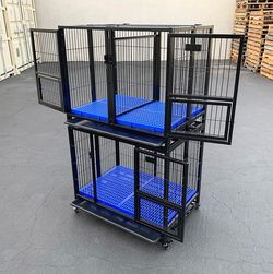 (New) $310 Set of (2) Heavy Duty Stackable Dog Cage 37x25x64 inches