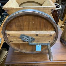 Antique Primitive Hand Crank Cylinder Butter Churn 