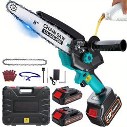 Mini Chainsaw, 8 inch Chainsaw Cordless，Upgraded Brushless Chainsaw and Auto Oiler, 2PCS 21V 2000mAh Batteries