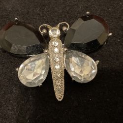 SilverTone Butterfly Brooch With Rhinestones 