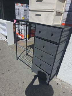 Black metal and fabric 6 - drawer storage dresser with side shelf