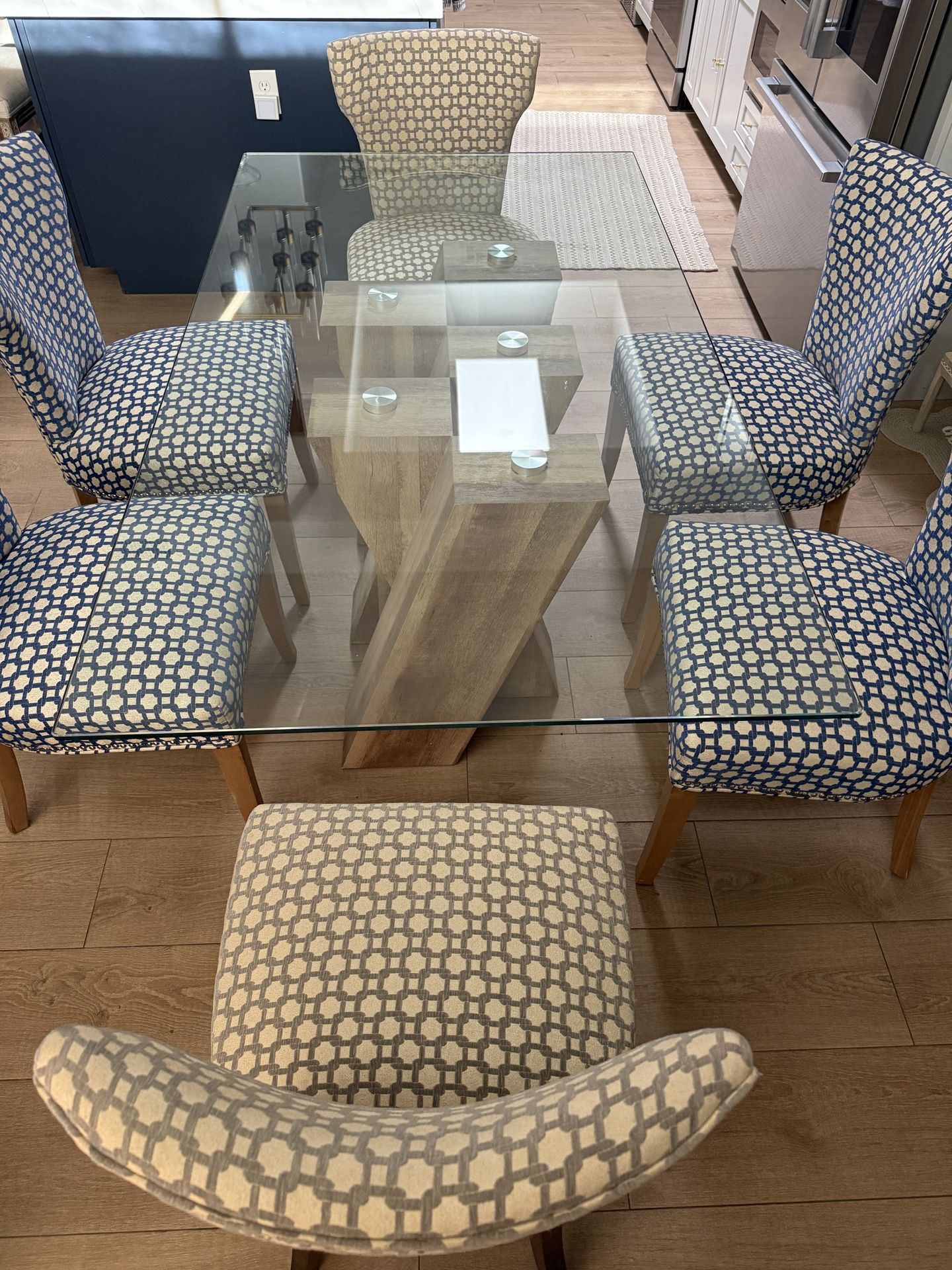 Modern Glass Dining Table with 6 Chairs