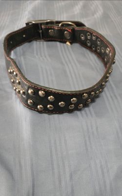 New Black Leather Studded Dog Collar
