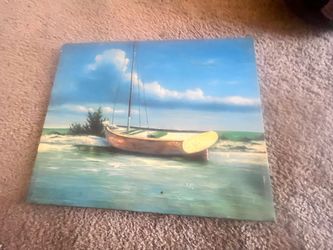 Sailboat Beach Scene Oil Painting on Canvas