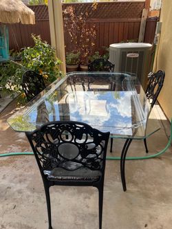 Aluminum Table with Engraved Tempered Glass table top