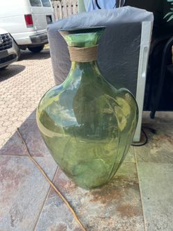 Green Glass Bottle Vase 25”1/2H x 14”W in Good Condition $50 Firm on Price