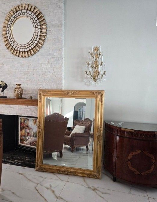 Gold Extra Large Vintage Wood Framed Wall Mirror $120