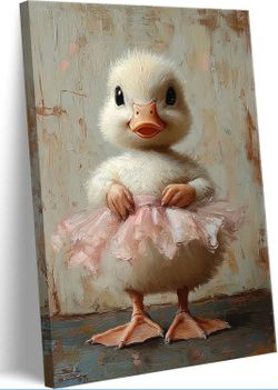 New 16”*24” Framed Pink Ballet Skirt Duck Canvas Wall Art Cute Picture Decor Funny Artwork Print