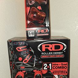 New Roller Derby 2-n-1 Roller Blades/Skates Combo Size 12-2 With Pads