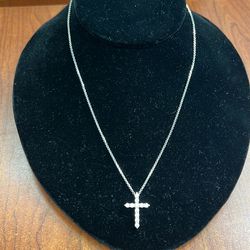 Women’s 14K White Gold Necklace Cross Pendant With Cubic Zirconia Stones