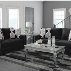 Two Piece Black Love Seat 