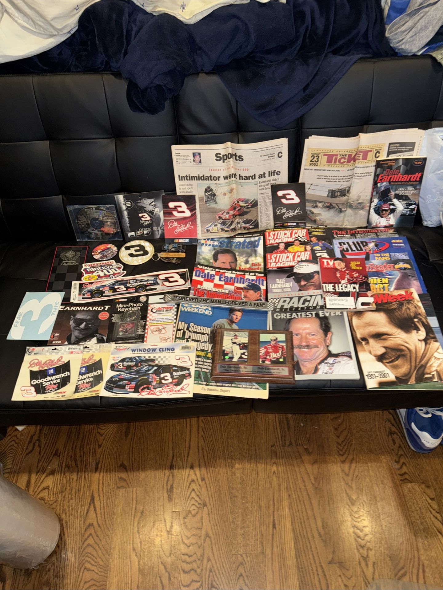 Lot Of 30+ Dale Earnhardt Sr / Jr Nascar Mags Stickers Key Chains Plaque Buttons