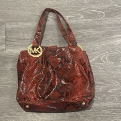 Michael Kors Red Snakeskin Folton Shoulder Bag 14” X 11”