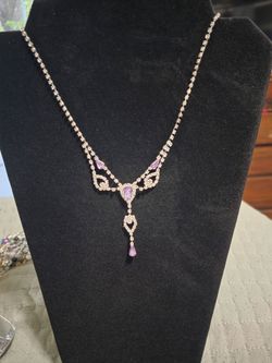 Silver Rhinestone Purple Crystal Drop Necklace