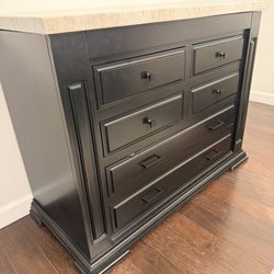 Black Wood Six Drawer Buffet With Marble Top