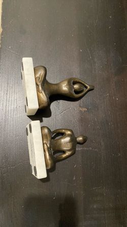 Bronze Yoga Figure Bookends with Marble Base