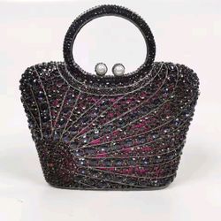 Black & Purple Crystal Handbag – Elegant Evening Bag