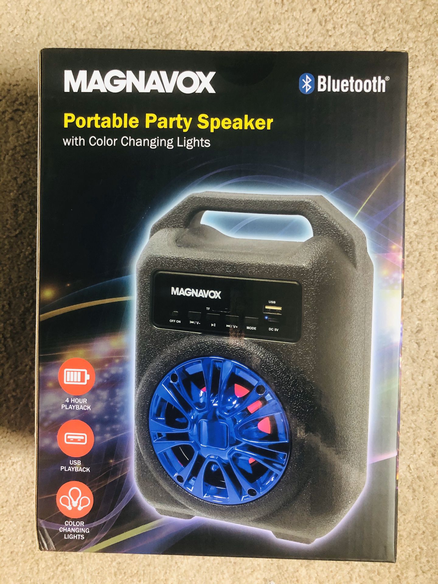 Magnavox Portable Party Bluetooth Speaker W/Color Changing Lights NEW IN BOX(pick up only)