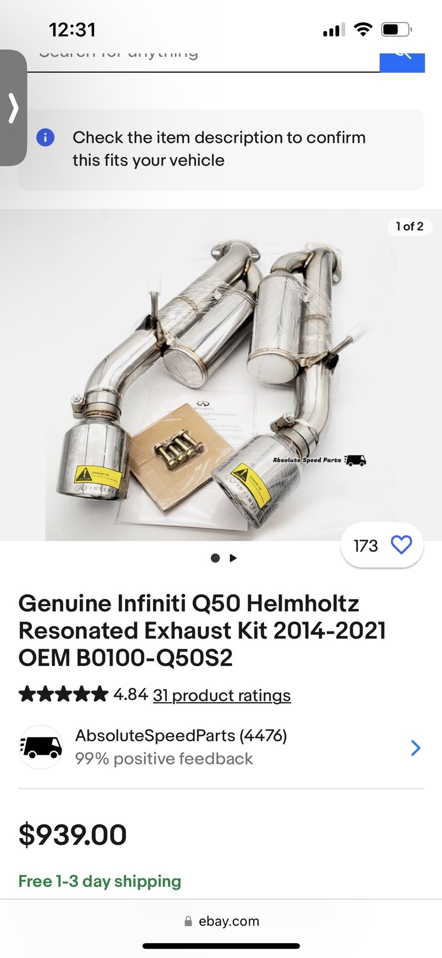 Infiniti Q50 Axelback Exhaust 