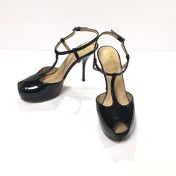 Giuseppe Zanotti Black leather t-strap platform peep-toe heels size 37.5