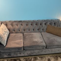 Tufted  Velvet Couch And Chair And Small Ottoman