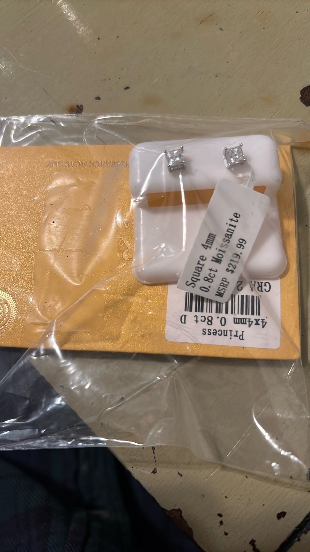 4mm Square Moissanite and silver earring