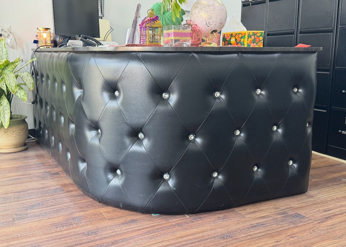 Office Front Desk - Leather Black & Crystal